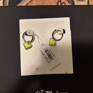 NWT Kendra Scott Ari Neon Yellow Heart Huggie Earrings